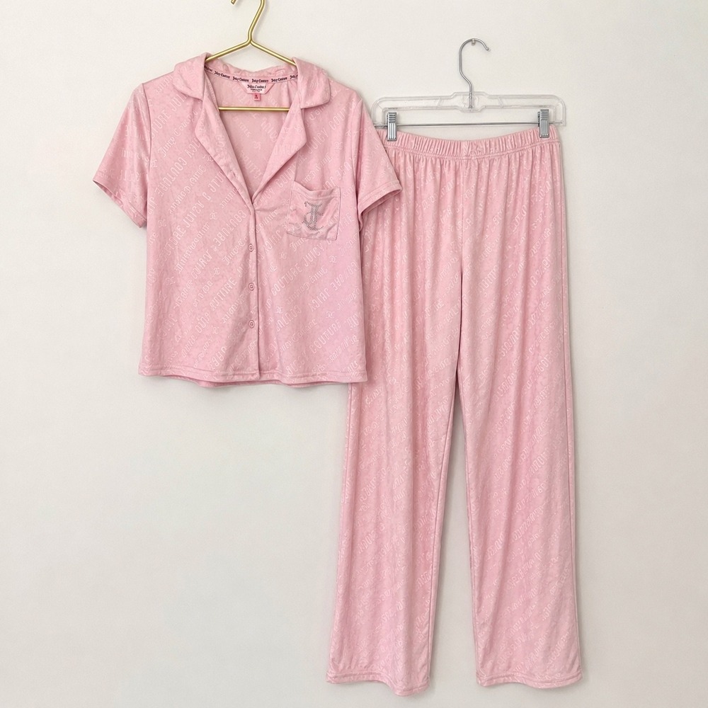 Juicy Couture Velour‎ Pajama Soft Set L Womens Y2K Pink Coquette Rhinestone